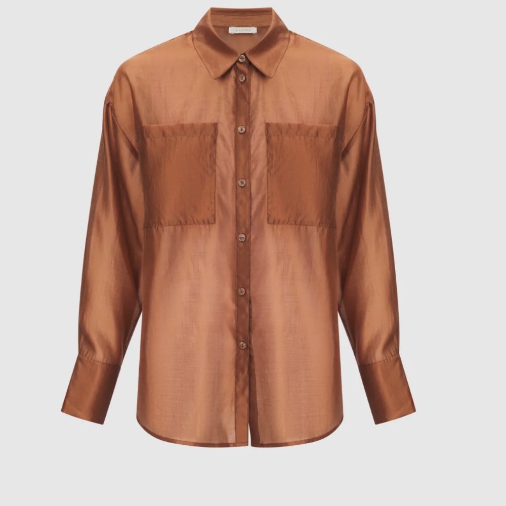 Laura Voile Button-Down Blouse Shirt Truffle Brown